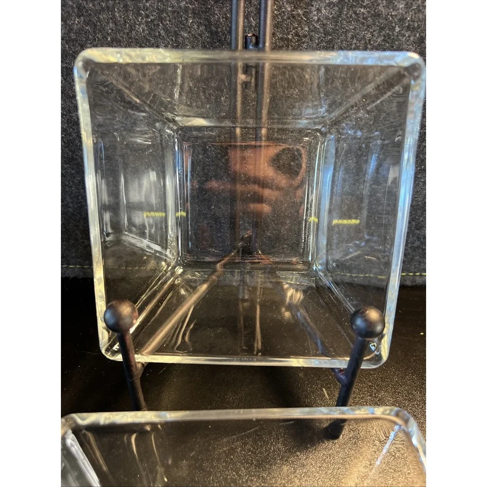 Pair Clear Glass Square Bowl Candy‎ Dish Dessert Trinket Holder